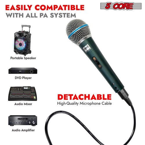 5 Core Microphone Dynamic Karaoke XLR Mic Cardioid Unidirectional