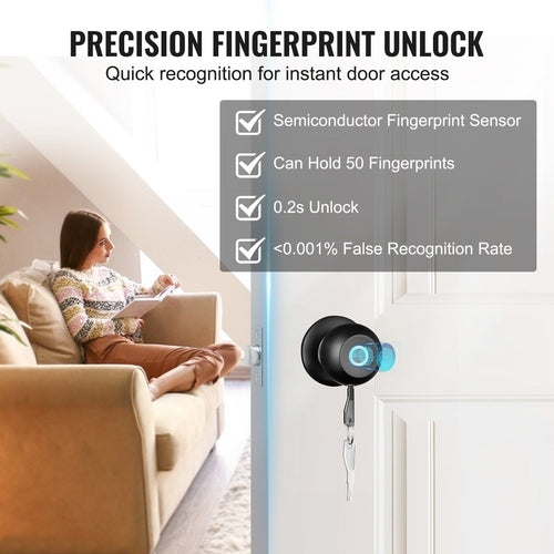 VEVOR Smart Door Knob, Biometric Door Lock Bluetooth Smart Lock,