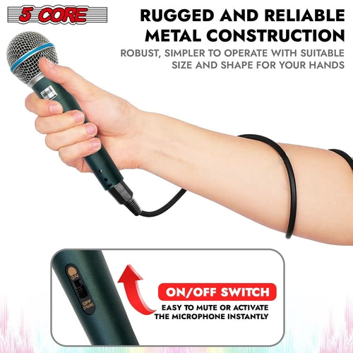 5 Core Microphone Dynamic Karaoke XLR Mic Cardioid Unidirectional