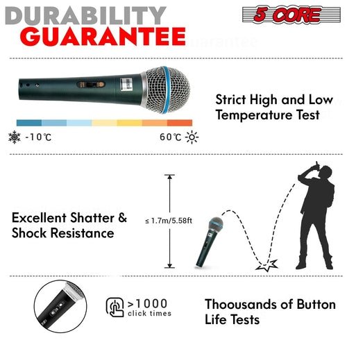 5 Core Microphone Dynamic Karaoke XLR Mic Cardioid Unidirectional