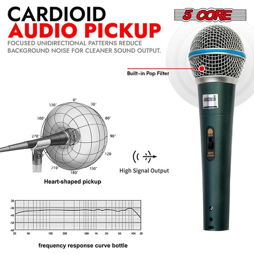 5 Core Microphone Dynamic Karaoke XLR Mic Cardioid Unidirectional